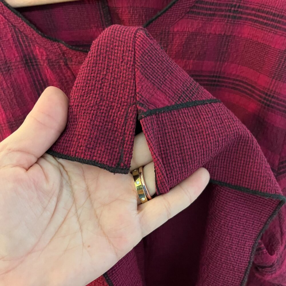 Habitat Sz M Cranberry Crinkle Texture Tunic Button Down Blouse Loose Fit Pocket - Picture 4 of 9